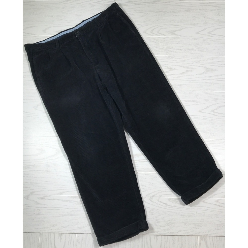 Vintage 90s Pleated Corduroy Pants Men 38x29 Navy Club Room Baggy Cuffed Preppy
